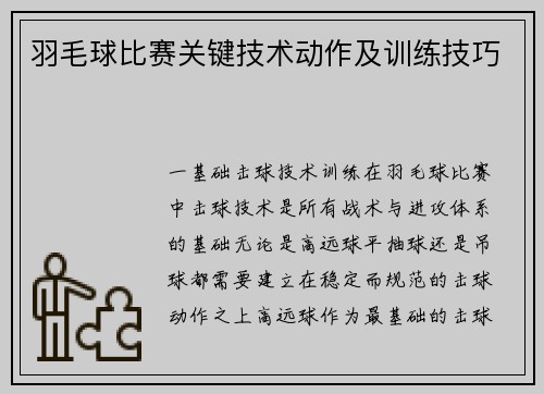 羽毛球比赛关键技术动作及训练技巧